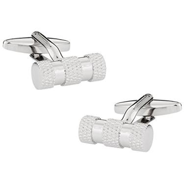 Imagem de Abotoaduras de textura de cilindro prata com caixa de apresentação Cuff-Daddy