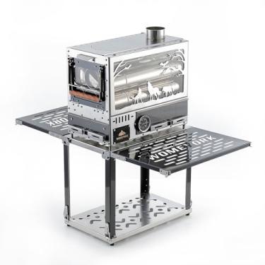 Imagem de Fogão de barraca de acampamento ao ar livre com forno, fogão a lenha portátil com tubo de chaminé para barraca, abrigo, aquecimento e cozimento de acampamento, armazenamento perfeito com o suporte da