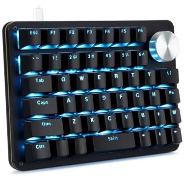 Imagem de Koolertron Teclado mecânico para jogos de uma mão com 24 teclas macro, mini teclado totalmente programável de 45 teclas, mini teclado macro USB com botão giratório, retroiluminação azul, para