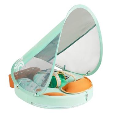 Imagem de Boia de natação dobrável não inflável para bebês com cauda e dossel Boia de natação sólida ajustável sem virar, treinador de natação inteligente, flutua para bebês de 3 a 24 meses