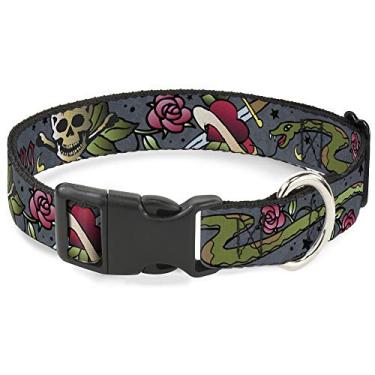 Imagem de Buckle-Down Coleira com clipe de plástico - Live Hard Die Young Gray - 3,81 cm de largura - Serve para pescoço de 33 a 45,72 cm - Pequena