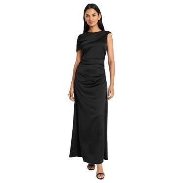 Imagem de Maggy London Vestido maxi feminino assimétrico de um ombro só, elegante, formal, Preto, 36