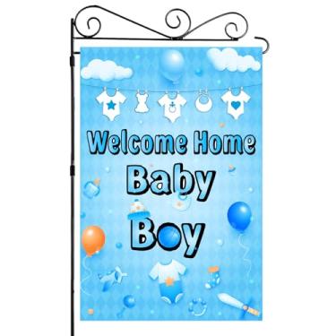 Imagem de Labakita Welcome Home Baby Boy Garden Flag, It's a Boy Baby Shower Yard Sign, Decorações de Chá de Bebê para Menino, Revelação de Gênero Bandeira de Quintal de Chá de Bebê Decorações Externas (Azul)