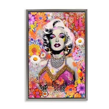 Imagem de Stupell Industries Arte de parede hippie Bedecked Marilyn em tela flutuante emoldurada por Jess Stempel, moldura flutuante cinza, 53 x 78 cm