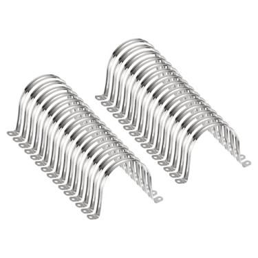 Imagem de HARFINGTON 20 braçadeiras de conduíte de 100 mm de 100 mm, braçadeira de tubo M100 U, correia rígida de aço inoxidável, suporte em forma de U com dois furos para fixação de fio de mangueira de tubo