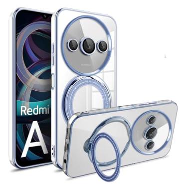 Imagem de YSNZAQ Capa transparente para Xiaomi Redmi A3 6,7 polegadas, capa de telefone TPU macio com suporte de bobina magnética grande para Xiaomi Redmi A3 LD azul