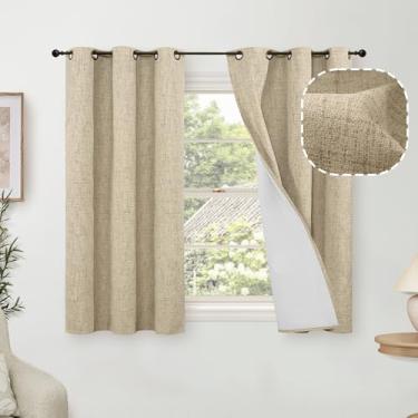 Imagem de Lajode Cortinas blackout de linho de 114 cm de comprimento para janela curta de café, isolamento térmico, bloqueio de luz, à prova de som, cortinas de serapilheira de privacidade com 2 painéis, cada