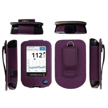 Imagem de Coldre premium com protetor de tela, clipe de cinto, mosquetão (incluindo um cordão de pescoço) para Freestyle Libre 3/Freestyle Libre 2 (roxo)