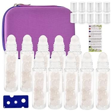 Imagem de Frasco de óleo essencial EVA para transporte de viagem e 10 peças de garrafas de rolo de pedras preciosas de óleo essencial vidro fosco dentro de 10 ml de lascas de cristal de cura Feng Shui Roller,