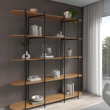 Imagem de Estante Multiuso Livreiro Orgânica Industrial 195,8cmx180cm Canela/Preto