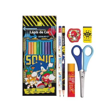 Imagem de Kit Lápis De Cor 12 Cores + Itens Sonic The Hedgehog Leo&Leo
