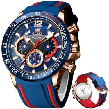 Imagem de Relógio de pulso masculino OLEVS Pro Diver Elegante, de aço inoxidável, pulseira de silicone, com cronógrafo, à prova d'água, relógio masculino com mostrador grande