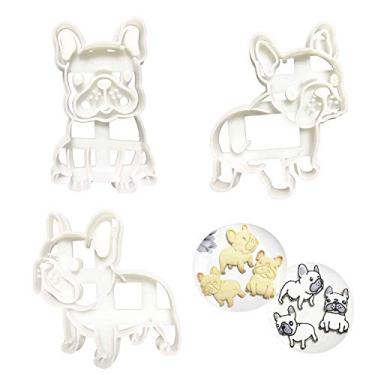 Imagem de Conjunto de cortadores de biscoito buldogue francês, 3 peças, cortador de petiscos para cães