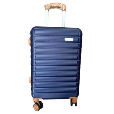 Imagem de Mala de Viagem Rígida com Rodas Giratórias 360º, 4 Rodas Duplas, Azul Marinho com Detalhes em Bege, Design em Listras Horizontais