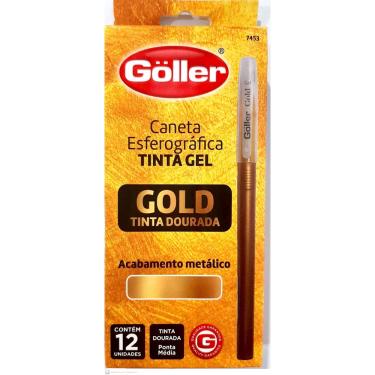Imagem de Caneta Esferográfica Tinta Gel Dourada Gold Goller - 12pçs