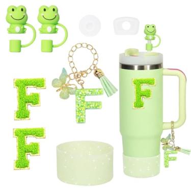 Imagem de Conjunto de acessórios de copo de 8 peças para Stanley 850 g 1,134 g, incluindo bota, tampa à prova de derramamento, 2 peças de capa de canudo Stanley e 2 peças de letras adesivas (verde F)