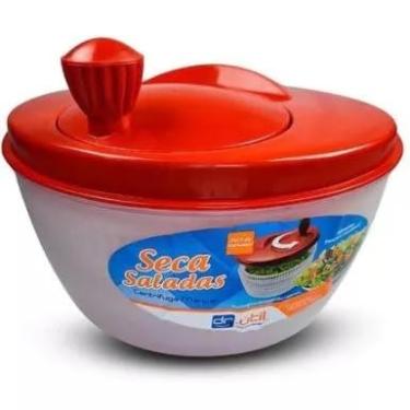 Imagem de Centrifuga Seca Saladas Secador de Vegetais Folhas Legumes Manual com Tampa, Plástico Transparente (Vermelha)