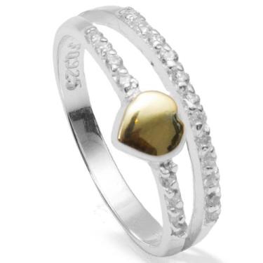 Imagem de Anel Solitário Coração Debutante em Prata com Aplique Ouro - Clara Cen