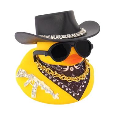 Imagem de wonuu Ornamentos de pato de borracha para carro decorações de painel de carro de pato para acessórios legais de carro com chapéu de cowboy de diamante, preto