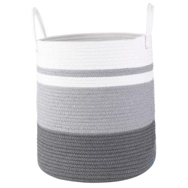 Imagem de Cesto de roupa suja de tecido alto organizador de brinquedos cestos de lavanderia altos dobráveis grandes armazenamento de cesto de roupas cesta de corda de algodão cesta de armazenamento cobertor de