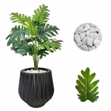 Imagem de Planta Artificial Bananinha Vaso Origami Cores Pedras Branca - Flor Im