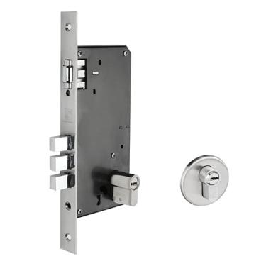 Imagem de Fechadura Rolete 3 Pinos Redonda Escovada Chave Multiponto Cilindro - 12cm