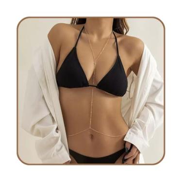 Imagem de Correntes de corpo sexy douradas para mulheres, corrente de barriga, corrente de cintura de ouro prateado, corrente de cintura em camadas, contas de cobre cruzadas, sutiã de biquíni, corrente para o