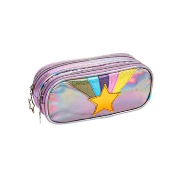 Imagem de Estojo Duplo Unicórnio Infantil Metalizado Escolar Meninas - Denlex, L