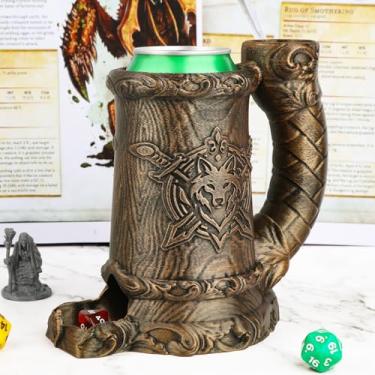Imagem de AUSPDICE Caneca Epic Dice Tower - Acessório RPG multifuncional para D&D e jogos de mesa-FF287C Copo brasão de lobo bronze