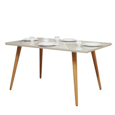 Imagem de Mesa de jantar Retangular 120x80 Para 4 lugares Com Tampo em Mdf com Vidro Pés Palito Para Sala de Estar e Cozinhas (Off white)