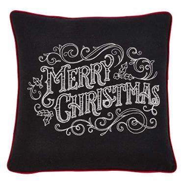 Imagem de Saro Lifestyle Tableau Noir Collection Capa de almofada de lousa Merry Christmas, 40,6 cm, preta