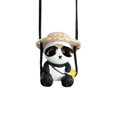 Imagem de Óculos de sol balançando chapéu de palha panda enfeite para pendurar carro, acessórios interiores de carro para pendurar no espelho para escritório, casa, decoração de quarto