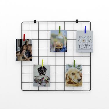 Imagem de Memory Board Painel de Fotos 40x40 Preto Decoração Mesh Board Home Office + Prendedores + Clips Adesivos