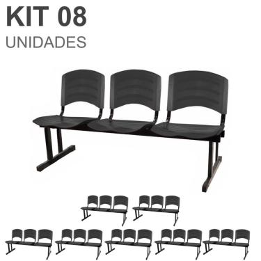 Imagem de Kit 08 Cadeiras Longarinas plástica 03 Lugares - Cor preto - pollo móveis - 33037