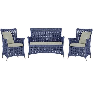 Imagem de Jogo Sofá e 2 Poltronas de Área Igapó Alumínio Pintura Marrom Corda Náutica Estofado 3 Trama
