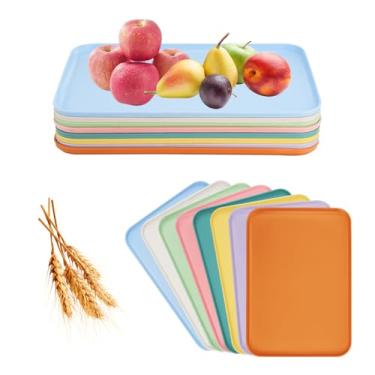 Imagem de Conjunto de 8 bandejas grandes de palha de trigo, pratos de servir leves e inquebráveis para fast food, artesanato, joias ou organizador – Bandejas de atividades artísticas de plástico (30 x 22 cm - 8