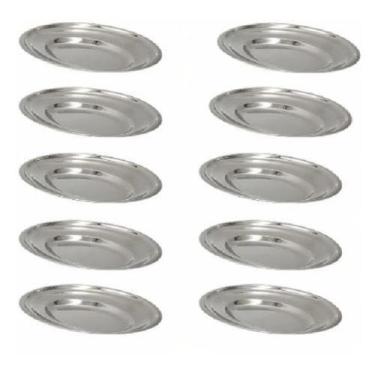 Imagem de Kit Com 10 Travessa de Inox Oval Rasa 21,5 x15cm - RT