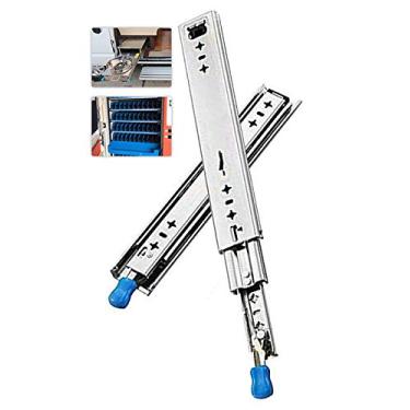 Imagem de 25,4 cm 66 cm 152,4 cm Trilho de corredor deslizante de gaveta resistente, corrediças de gaveta telescópicas com trava rolamento de esferas de extensão total capacidade de carga de 119,7 kg, 1 par