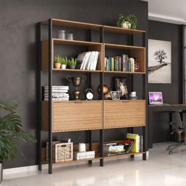 Imagem de Estante para Livros 3005 2 Portas Montana/Preto - Quiditá Móveis