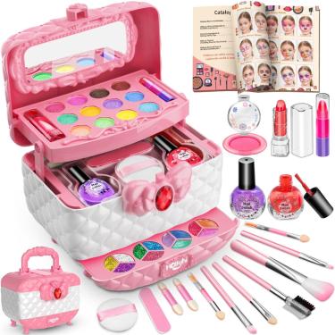 Imagem de Kit de maquiagem Hollyhi 42 unidades para meninas com estojo de cosméticos de 3 a 12 anos