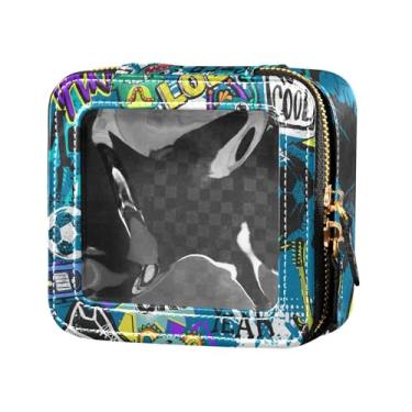 Imagem de Fitrendlovey Bolsa de cosméticos com zíper e design de claraboia, organizador portátil de couro PU para necessidades de viagem femininas, T3, one size