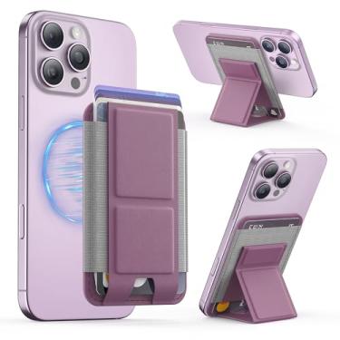 Imagem de GONEZ Carteira MagSafe com suporte, suporte magnético mais forte para iPhone 17/16/15/14/13/12, carteira de telefone de couro premium com bloqueio RFID, 1 compartimento, serve para 5 cartões, groselha