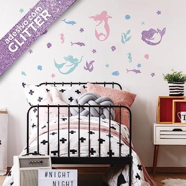 Imagem de Adesivo de Parede Sereias com Glitter Fundo do Mar Cobre 1m²