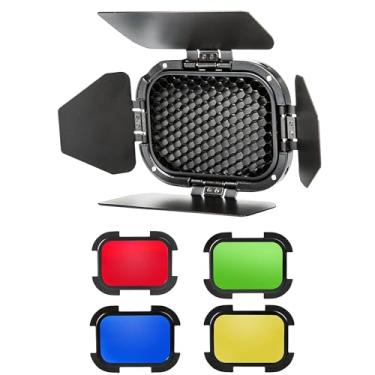 Imagem de Godox BD-07 II Porta de celeiro compatível com GODOX AD200Pro II Pocket Speedlite Flash Head, com grade de favo de mel destacável e 4 filtros de cor