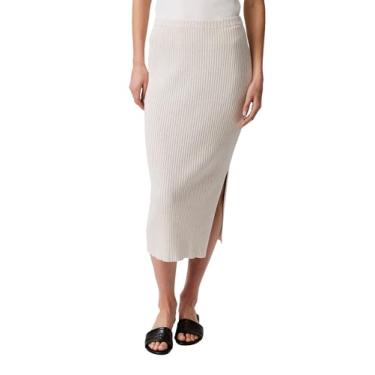 Imagem de Calvin Klein Saia midi canelada de algodão feminina, Cinza claro, G