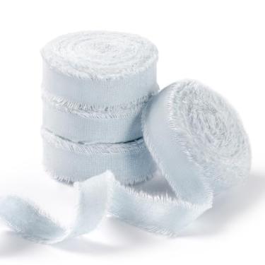 Imagem de FAKILO Fita de algodão rústico natural com borda desgastada, azul claro 100% fita de algodão 100% 5/20.3 cm x 24yds para buquês de casamento vintage, convites, chá de bebê, embrulho de presente