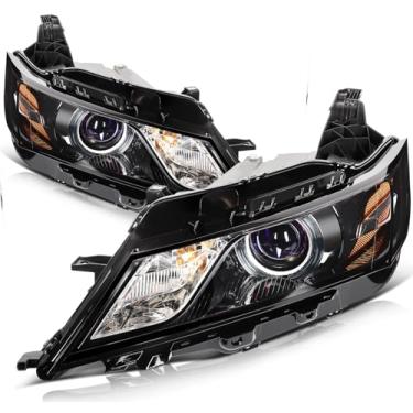 Imagem de LBRST Conjunto de farol adequado para Chevy Impala 2014-2020 alojamento preto âmbar refletor lente clara par lado GM2503417 23405242