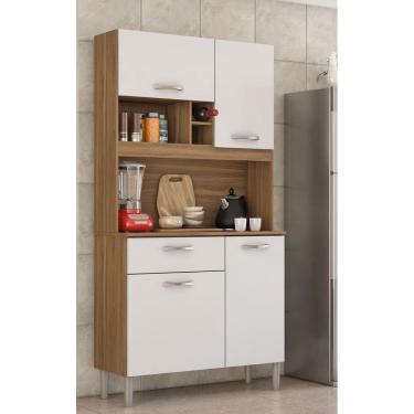 Imagem de Kit Cozinha Malta com Nicho Adega 4 Portas 1 Gaveta -  Amêndola Touch/ Branco Demóbile 