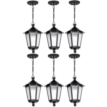 Imagem de Kit 6 Pendentes de Teto Lente Fosca Luminária Grega Colonial Retro Preta Dital