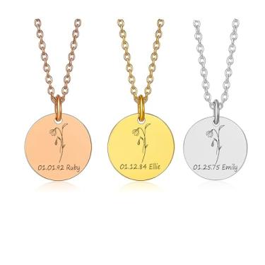 Imagem de Colar de lembrança personalizado – joia memorial gravada com nome, data e flor de nascimento – luto, simpatia e perda de um ente querido presente de lembrança, Jan, Aço inoxidável, Sem Pedra Preciosa